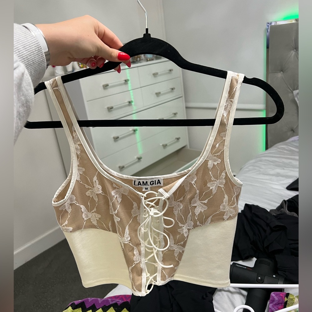 I am Gia white lace top never worn